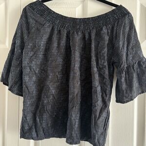 Prana Off‎ Shoulder Blouse Womens Size S Blue Black Striped Chryssa